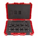 Outillage a main Coffret 11 pcs Douille courte 1/2 10 a 24 mm 1/2'' + adaptateur 1/4'' hex + extention 150mm 1/2'' Milwaukee