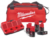 Outillage a main Chargeur 4 batteries + 2 Batteries 12 V 4.0 Ah + 2 Batteries 2.0 Ah + sac transport Milwaukee