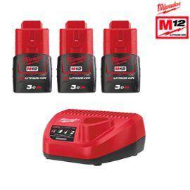 Perceuse Pack NRJ 12 V 3.0 Ah, 3 Batteries + chargeur C12C Milwaukee