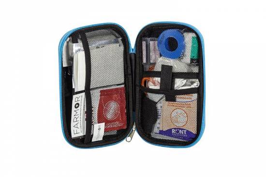 Produit d'hygiène Trousse de secours « Soudeur » 2/4 personnes Fermeture par zip -Trousse en EVA Bleue Fluorescent avec croix BGT