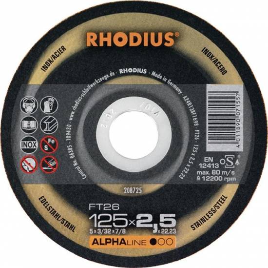 Tronçonnage Disque à tronçonner F42 XTK8  125 x 0,8 x 22,23 (bte 50 pcs) Rhodius