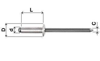 Visserie Fixation Rivet tête plate Almg/acier dia.4x10mm(boite de 500) Far