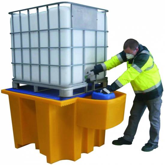 Stockage Retention Bac pour conteneur capa : 1100L avec soutirage bidon Caillebotis galva 1700x1300xH940mm