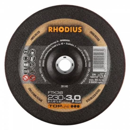 Abrasif Disque FTK38  230X3X22.23 RHODIUS (piece/bte de 25)