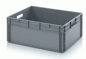 Stockage Retention Bacs Euro ferme 800x600x320 cote ferme fond renfoce et ferme 130L gris RAL 7001