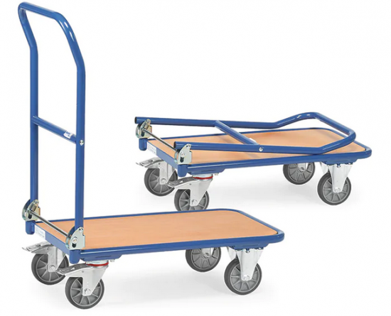 Manutention Chariot en tube acier pliable dim utiles 900 x 600 mm 250kg RAL 5007 Bleu brilliant roue 160mm