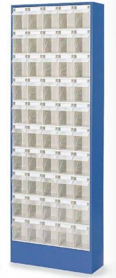 Mobilier Armoire à tiroirs avec bacs repliables 50 bacs transparent 1820x634x200mm 5007 bleu brillant